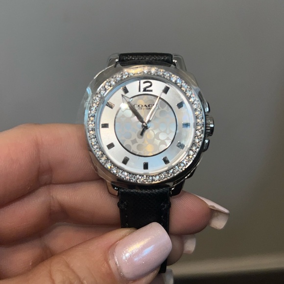 Coach Silver/Black Leather Watch - Picture 1 of 3